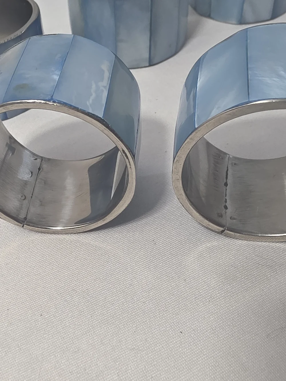 Blue Mother-of-Pearl Wide Napkin Ring Set - Elegant Table Accent